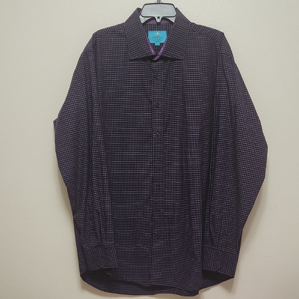 Christian Aujard Paris Purple Checkered Long Sleeve Button Down Men's Size 2XLT - Picture 14 of 15